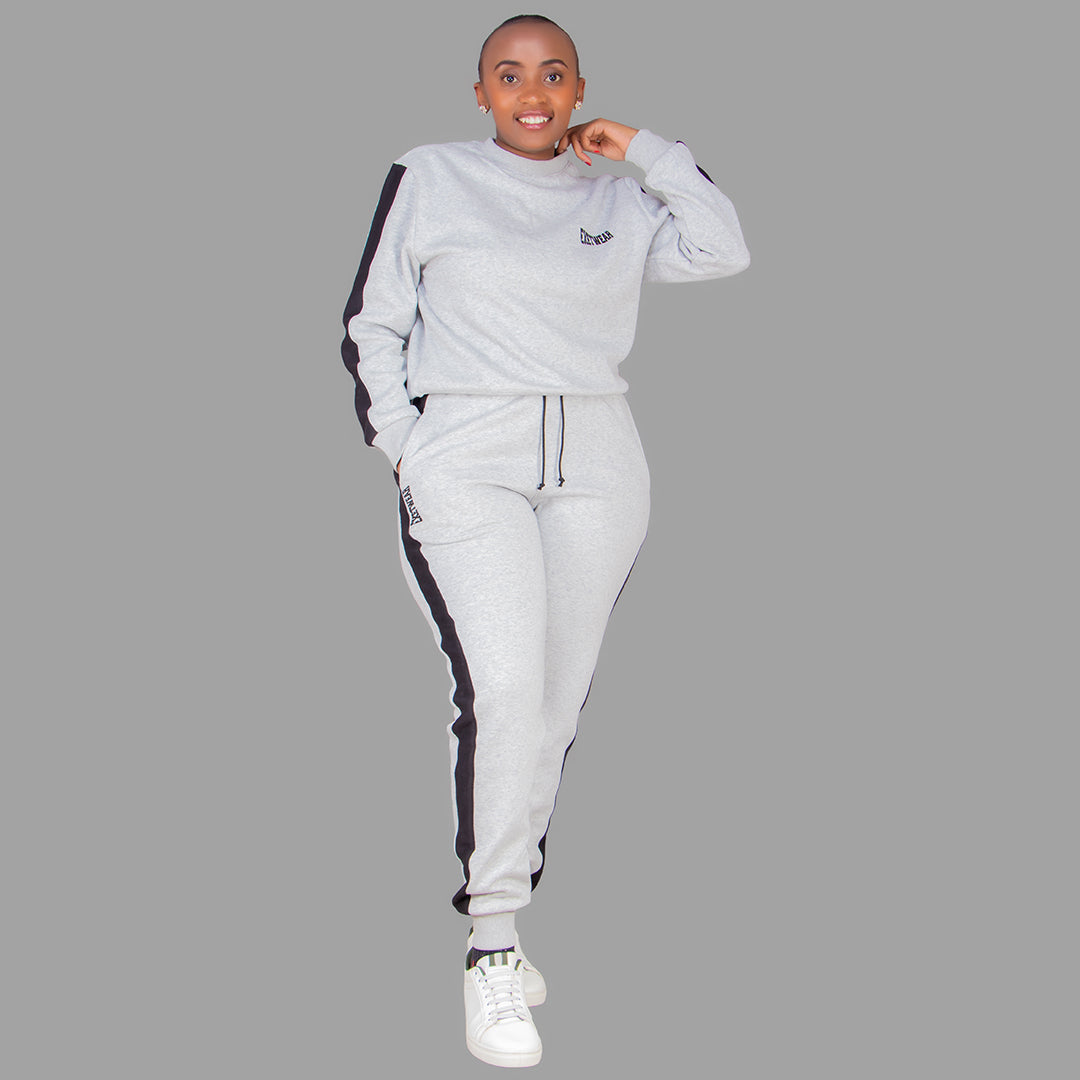 Women's Light Grey Sweatshirt Set (Black Stripes)