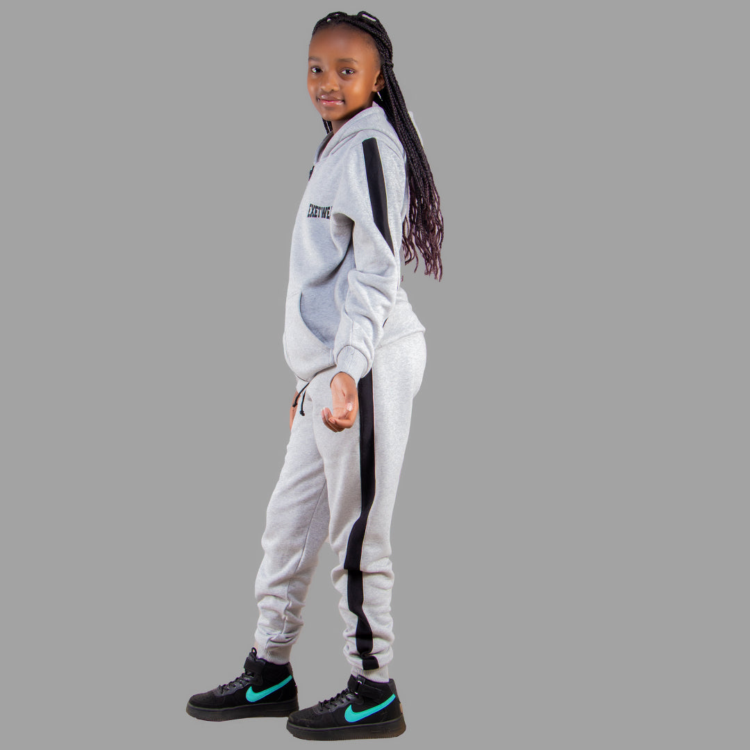 Kids' Light Grey Zipper Hoodie Set