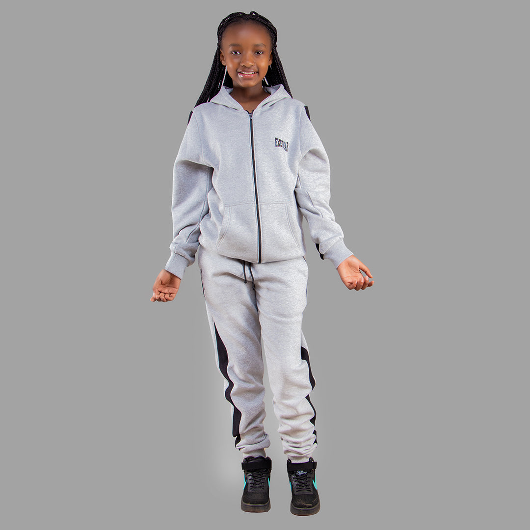 Kids' Light Grey Zipper Hoodie Set