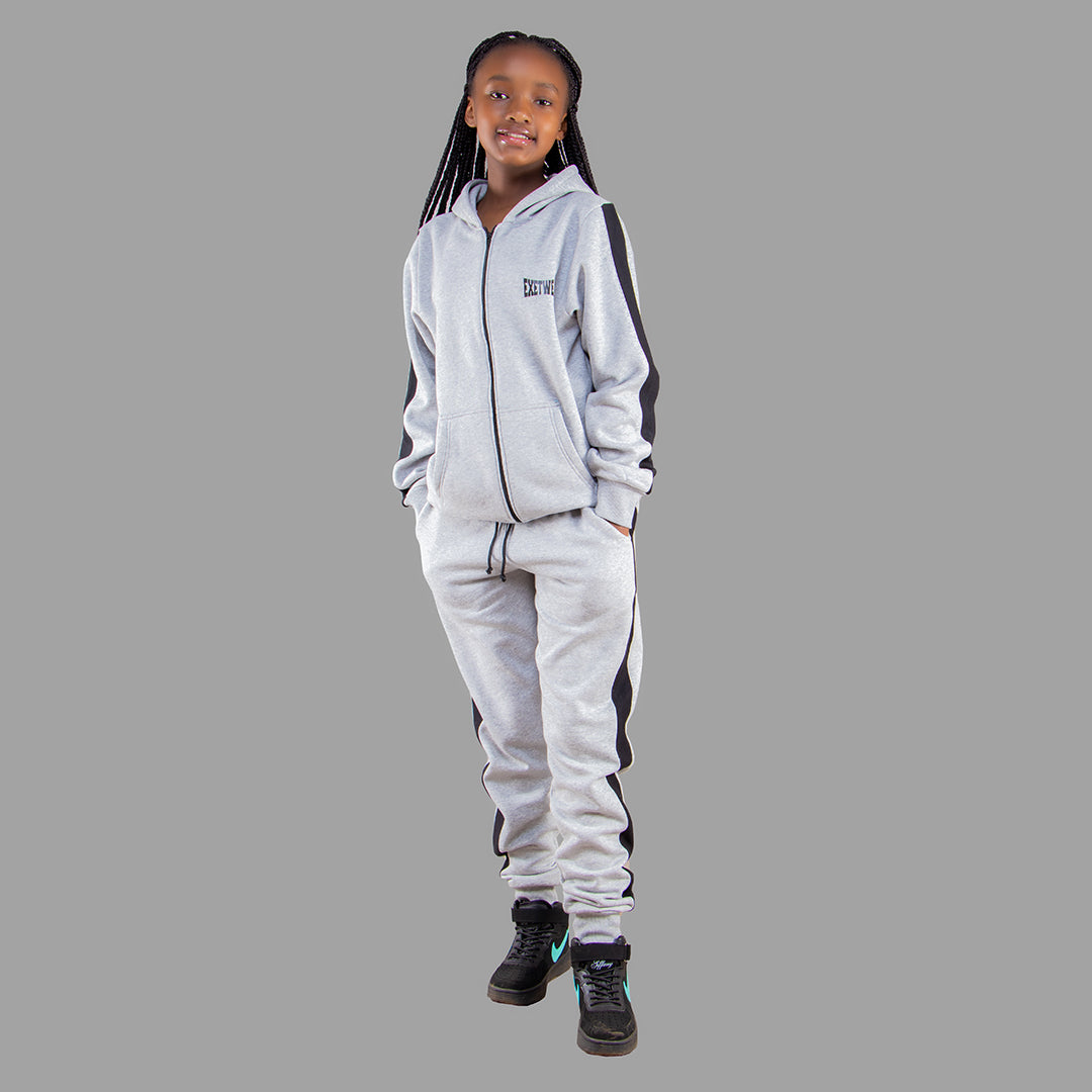 Kids' Light Grey Zipper Hoodie Set