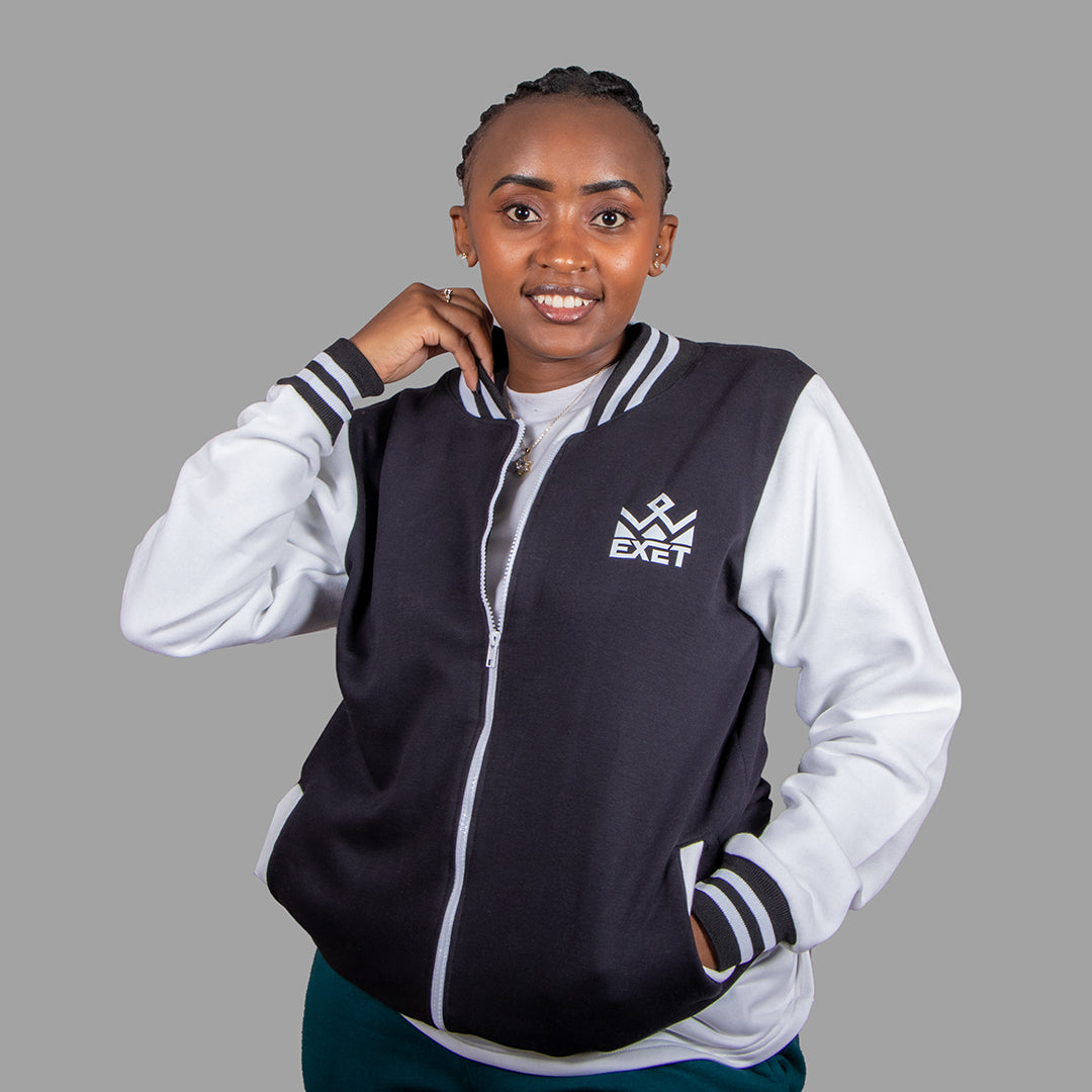 Women College Jacket (White/black)