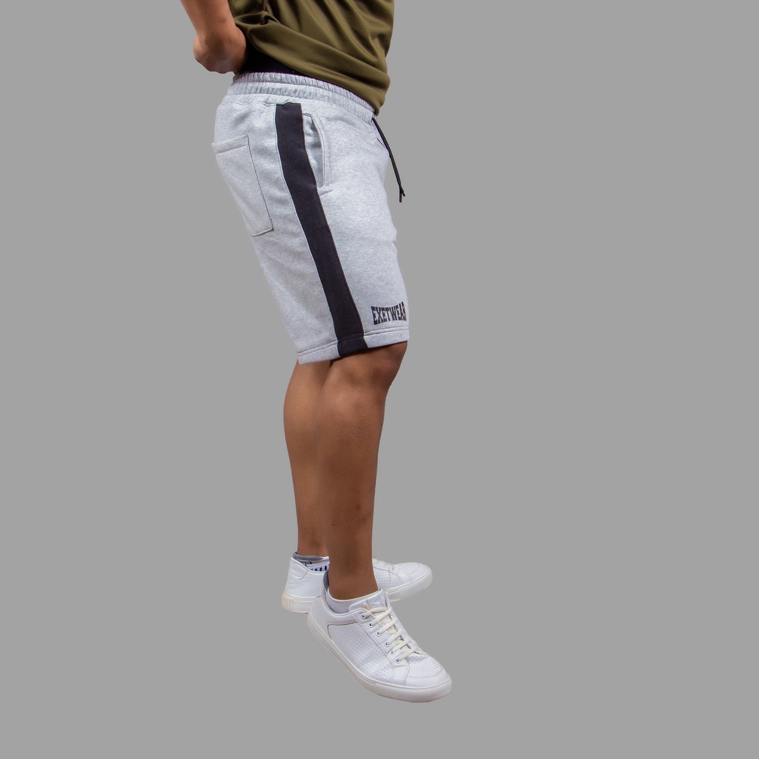 Light Grey Men Shorts (Black stripes)