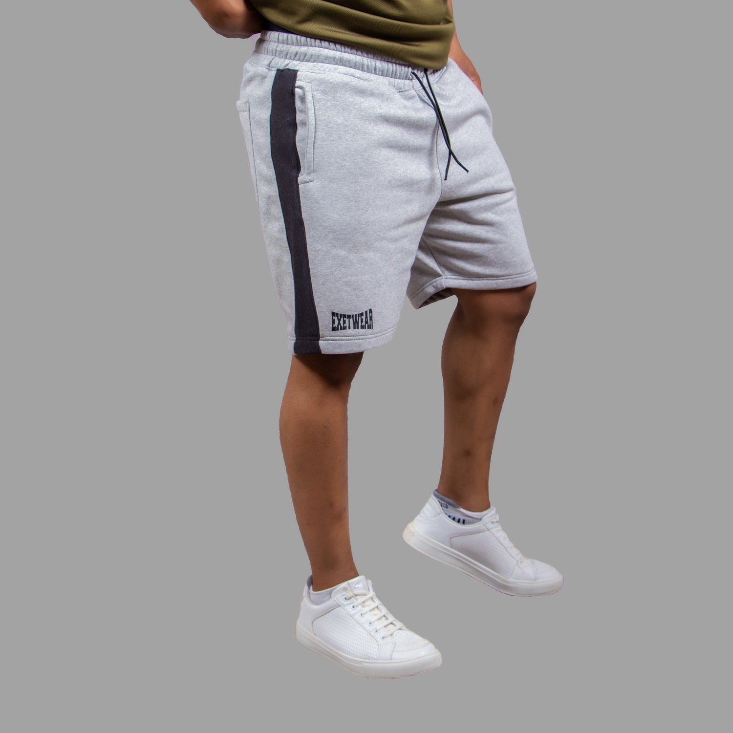 Light Grey Men Shorts (Black stripes)