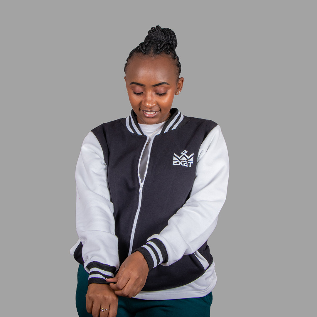 Women College Jacket (White/black)