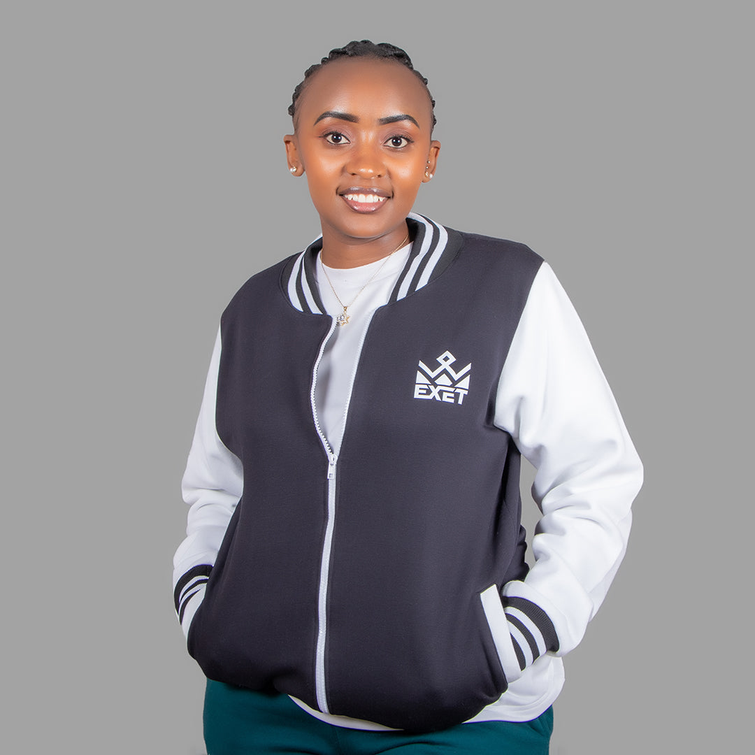 Women College Jacket (White/black)