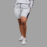 Women's Striped Zipper Hoodie Short Set - Light grey
