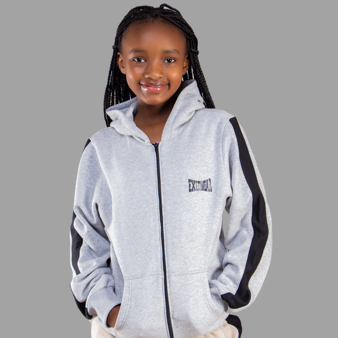 Exetwear Kids'/Teens' Light Grey Zipper Hoodie