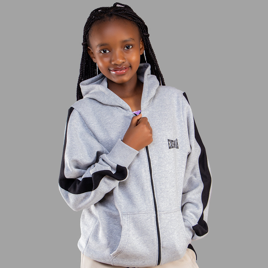 Exetwear Kids'/Teens' Light Grey Zipper Hoodie