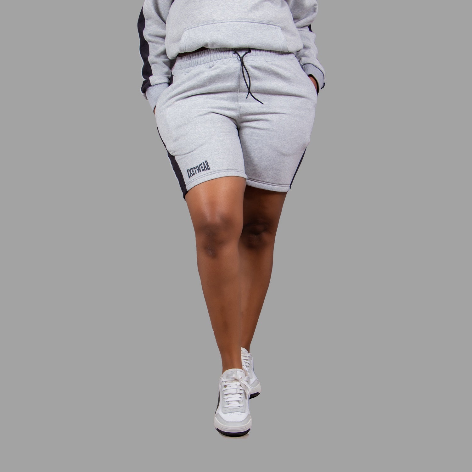 Women Shorts (Light Grey/Black Stripe)