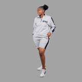 Women's Striped Half-Zipper Short Set - Light Grey