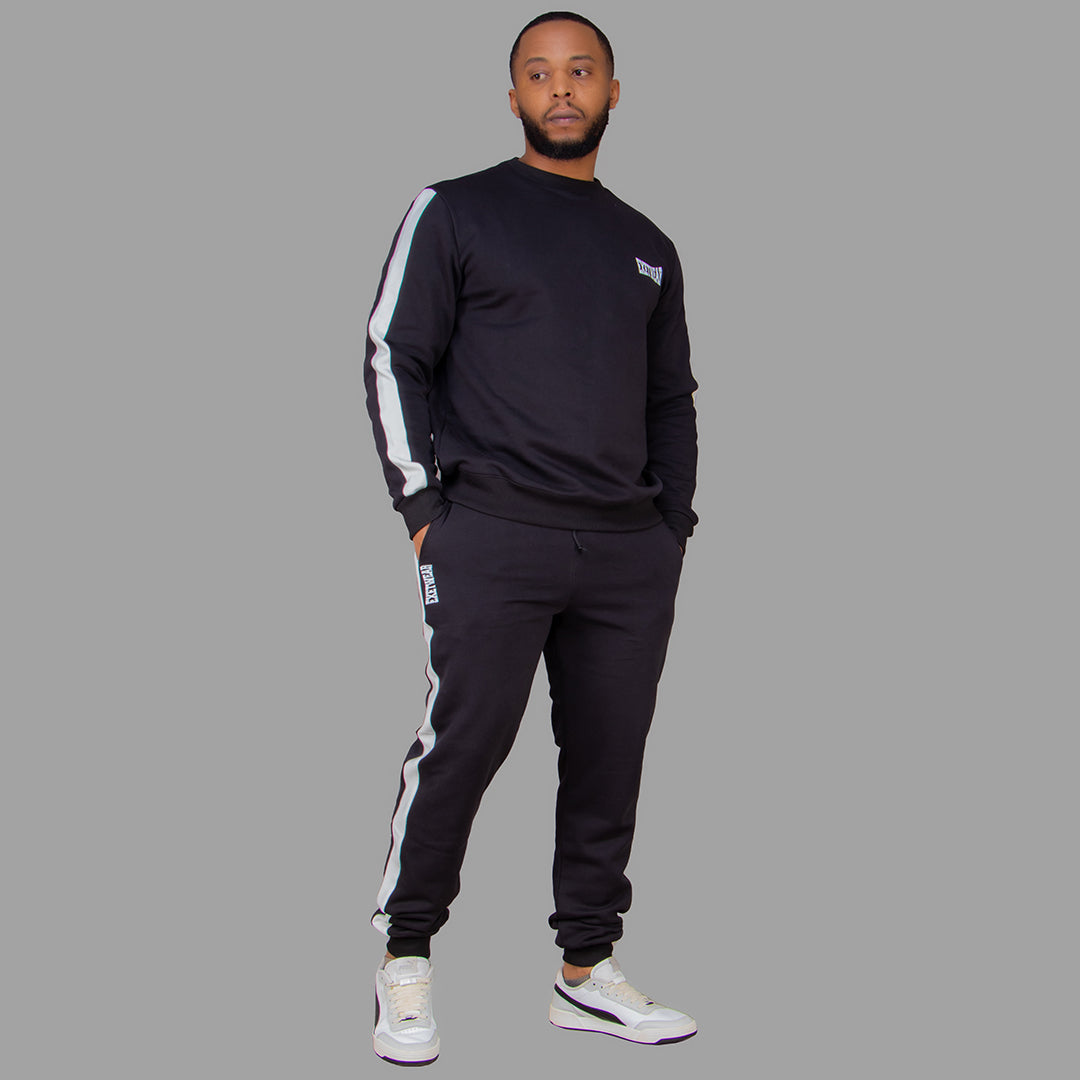 Men's Black Sweatshirt Set with White Stripes