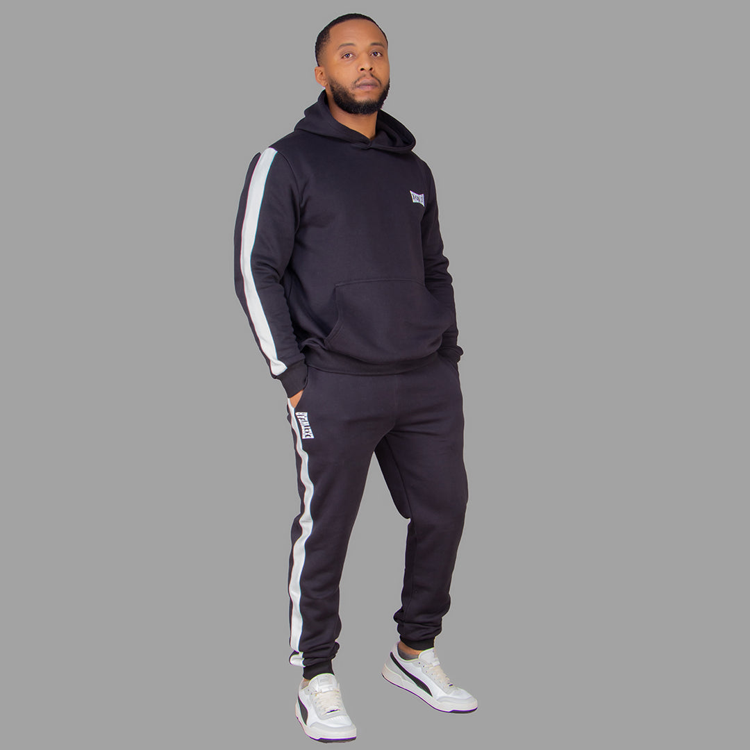 Men's Black Hoodie Set with White Stripes