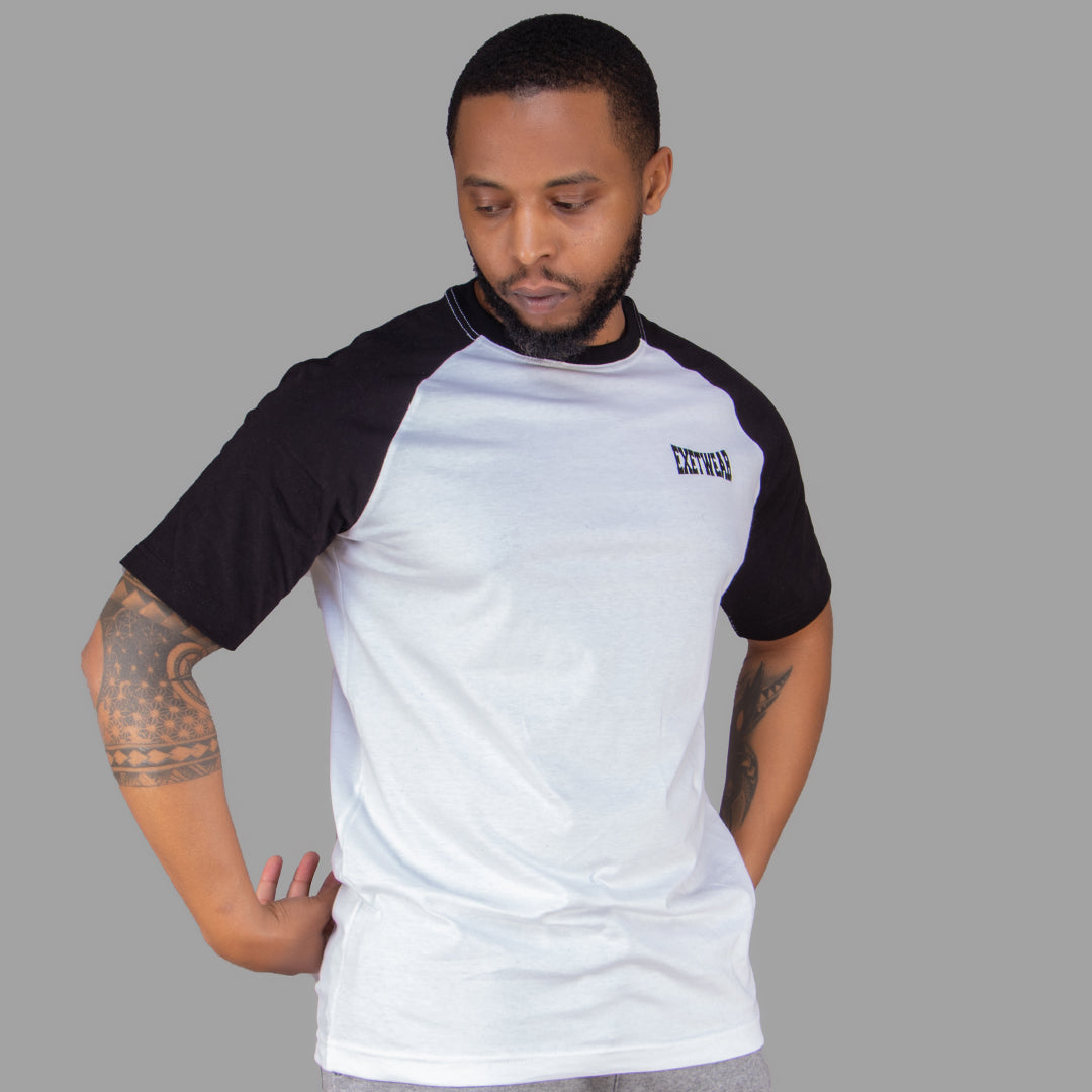 Men T-shirt (White with Black Raglan Sleeves)