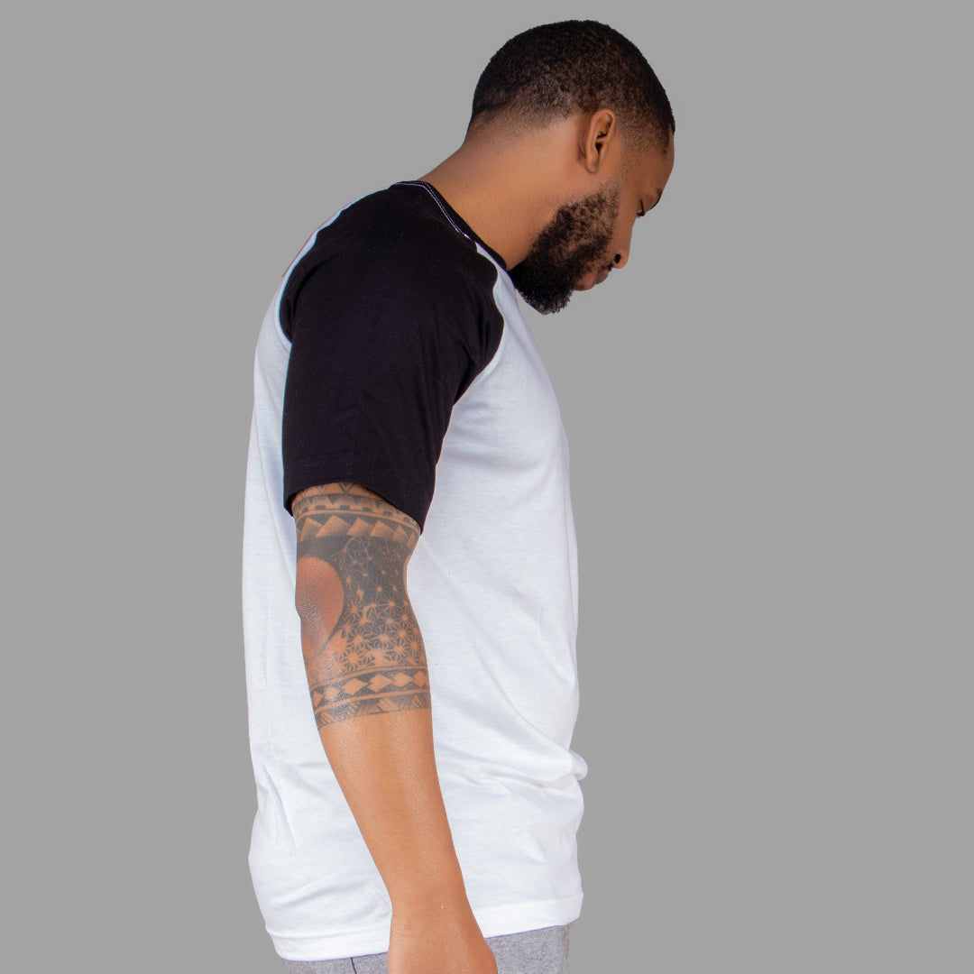 Men T-shirt (White with Black Raglan Sleeves)