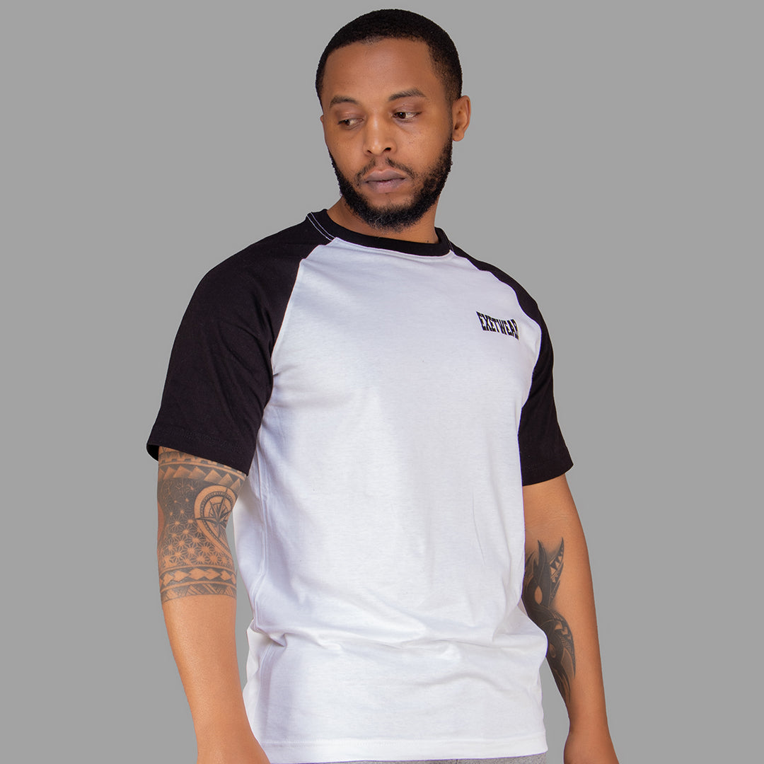 Men T-shirt (White with Black Raglan Sleeves)