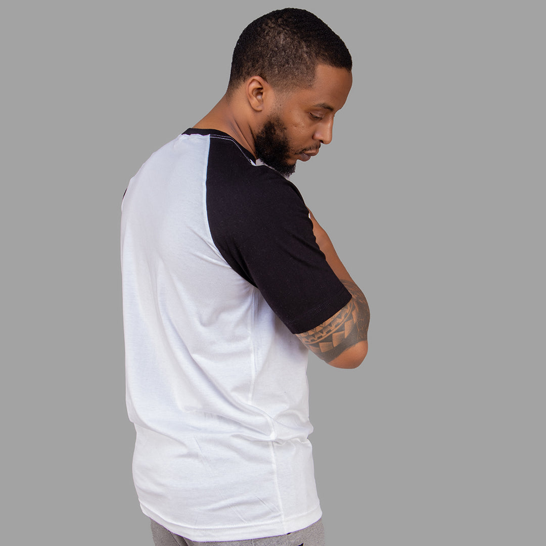 Men T-shirt (White with Black Raglan Sleeves)