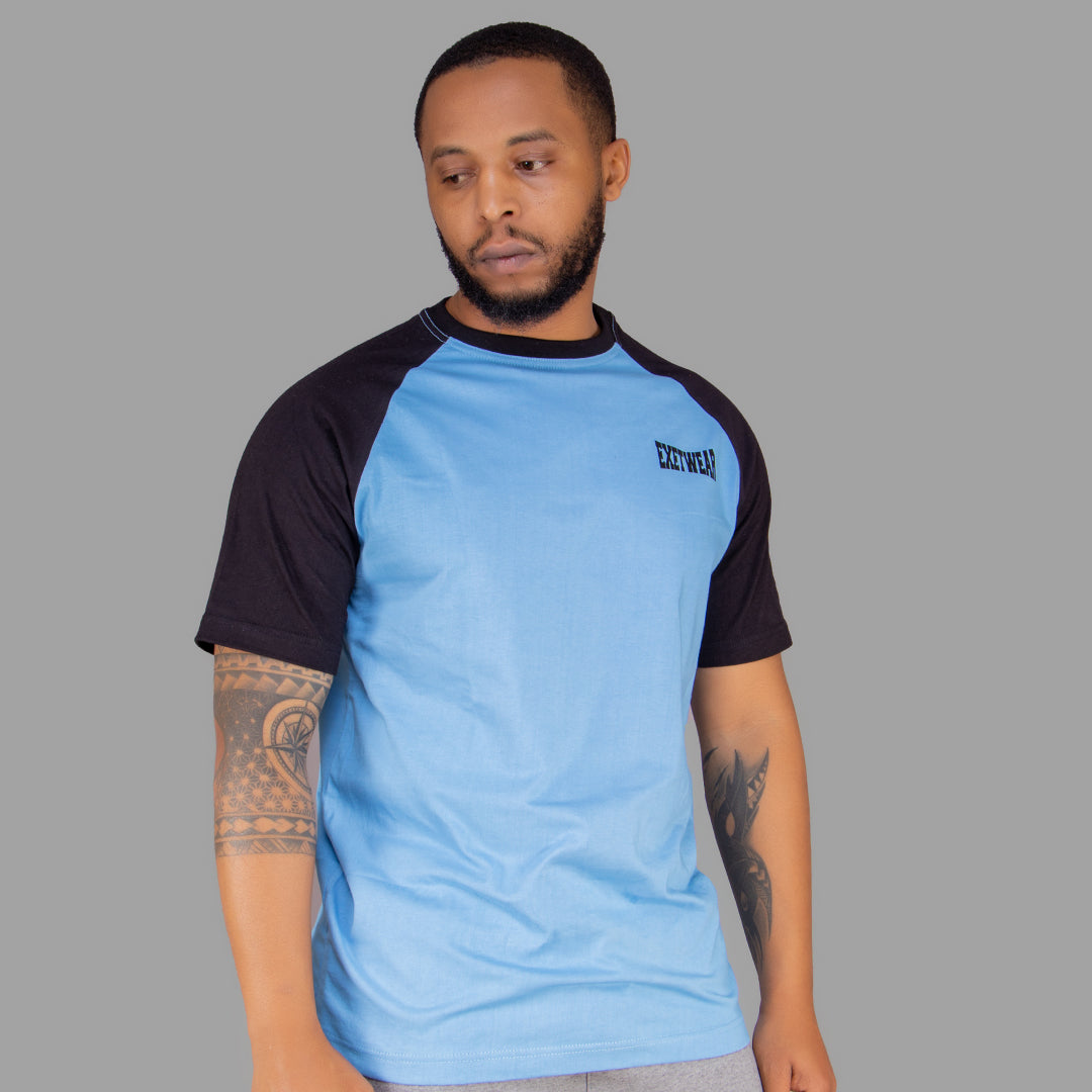 Men T-shirt (Sky Blue with Black Raglan Sleeves)