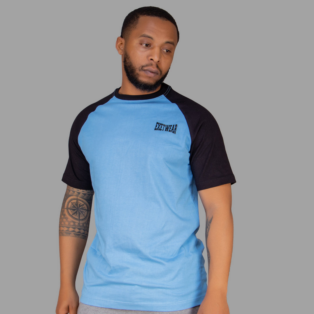 Men T-shirt (Sky Blue with Black Raglan Sleeves)