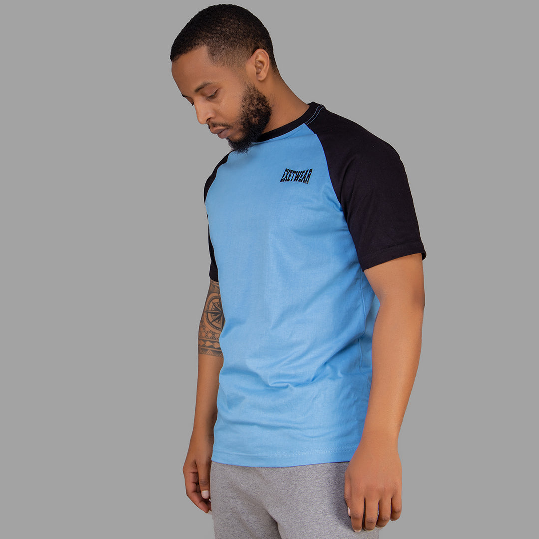 Men T-shirt (Sky Blue with Black Raglan Sleeves)