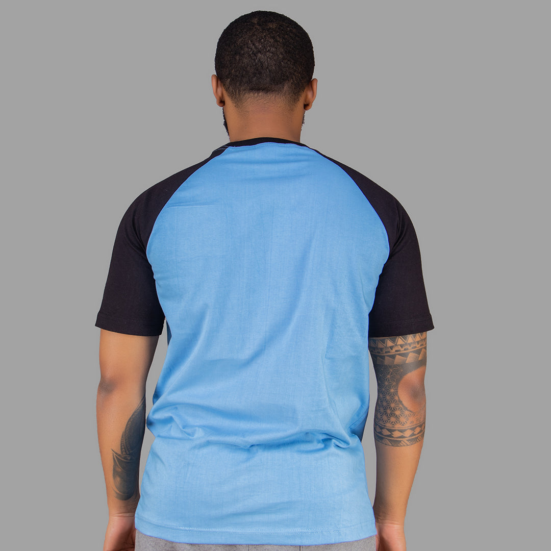 Men T-shirt (Sky Blue with Black Raglan Sleeves)