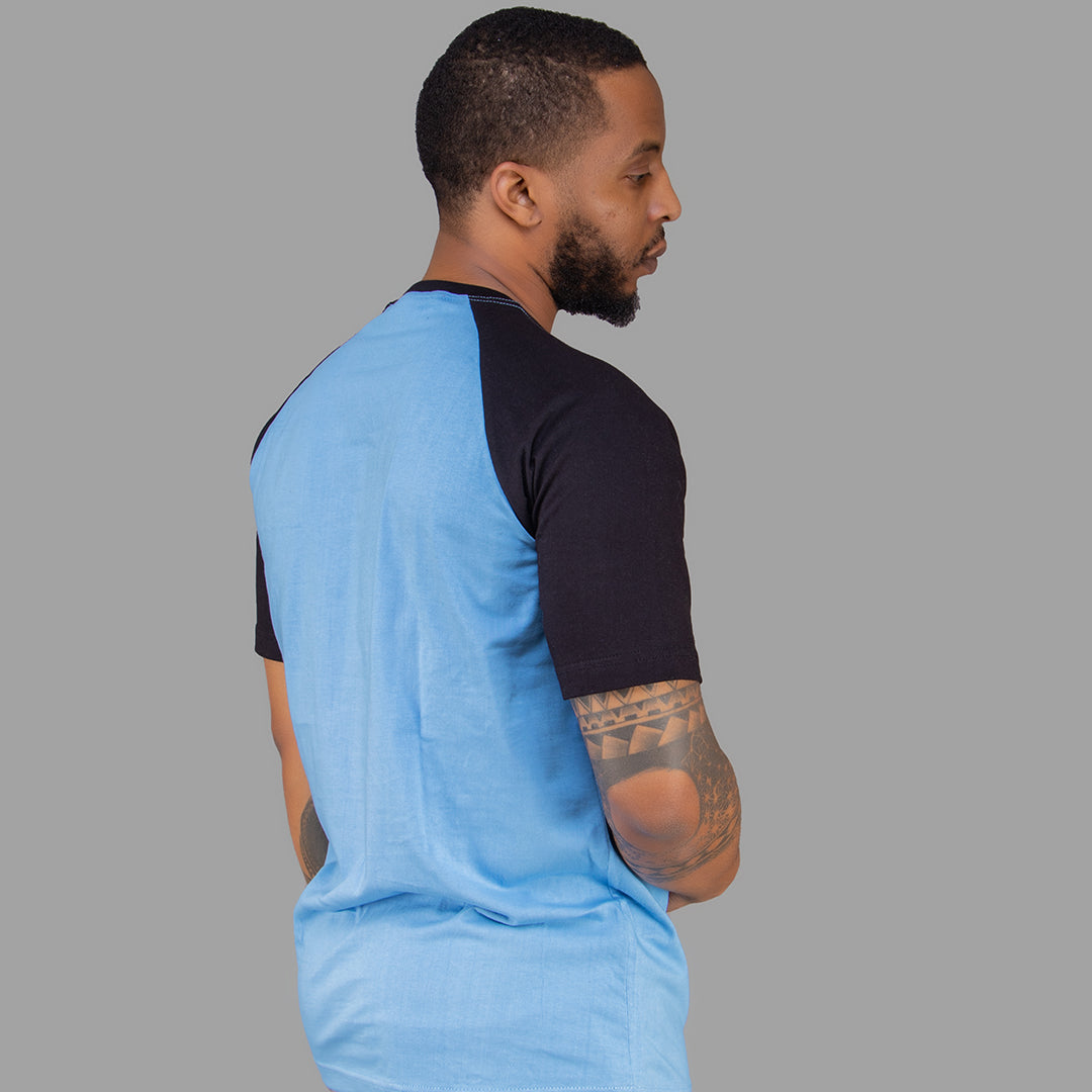 Men T-shirt (Sky Blue with Black Raglan Sleeves)