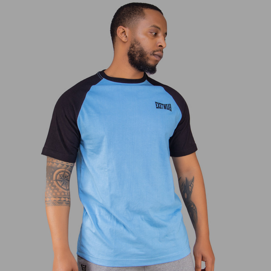 Men T-shirt (Sky Blue with Black Raglan Sleeves)