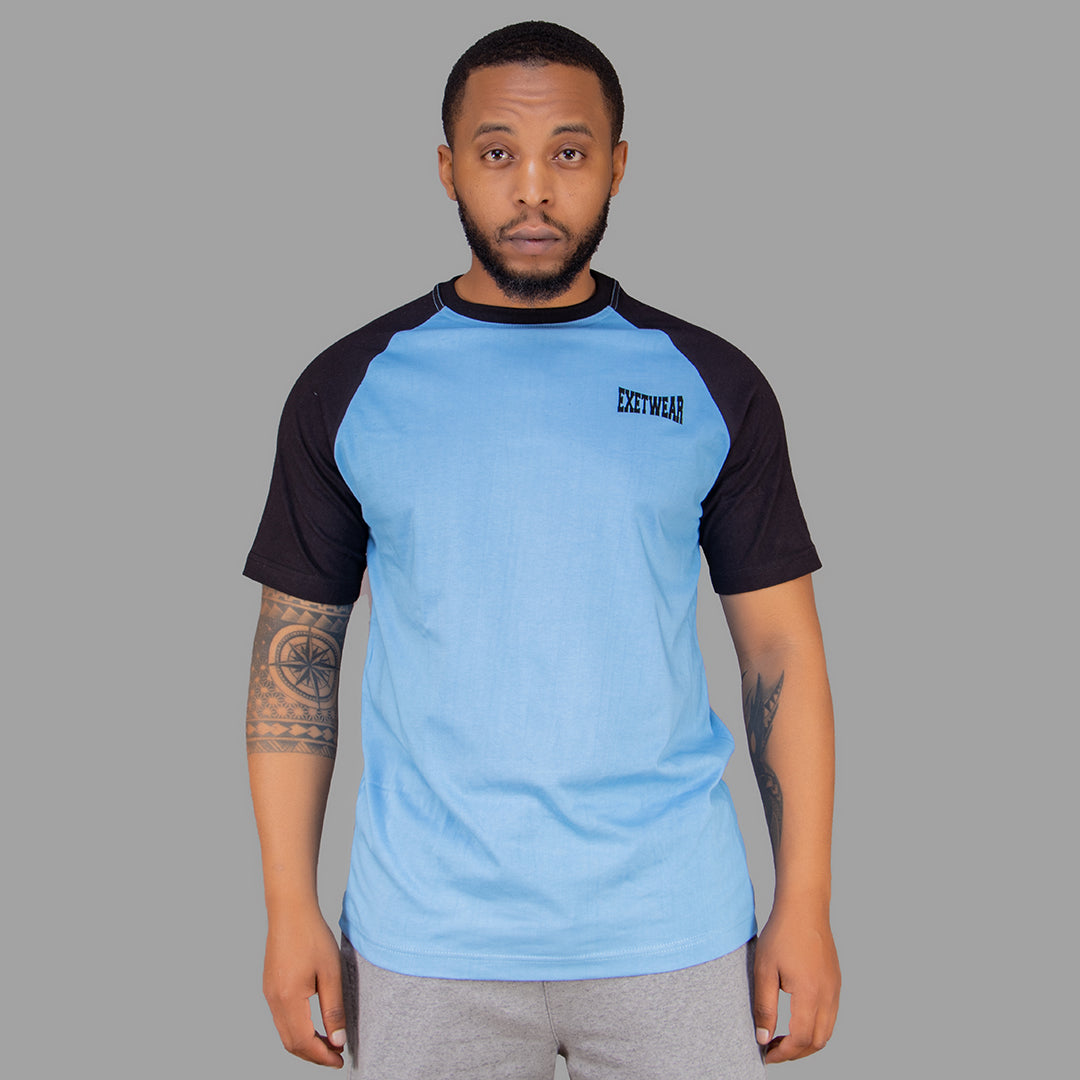 Men T-shirt (Sky Blue with Black Raglan Sleeves)