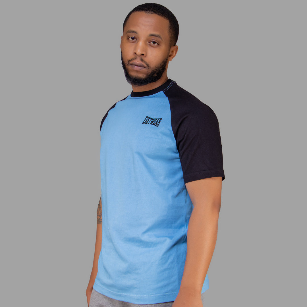 Men T-shirt (Sky Blue with Black Raglan Sleeves)