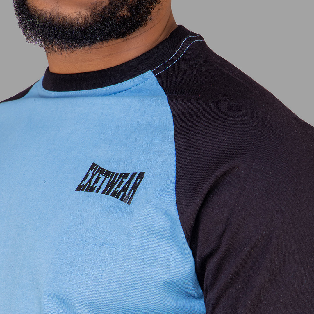 Men T-shirt (Sky Blue with Black Raglan Sleeves)