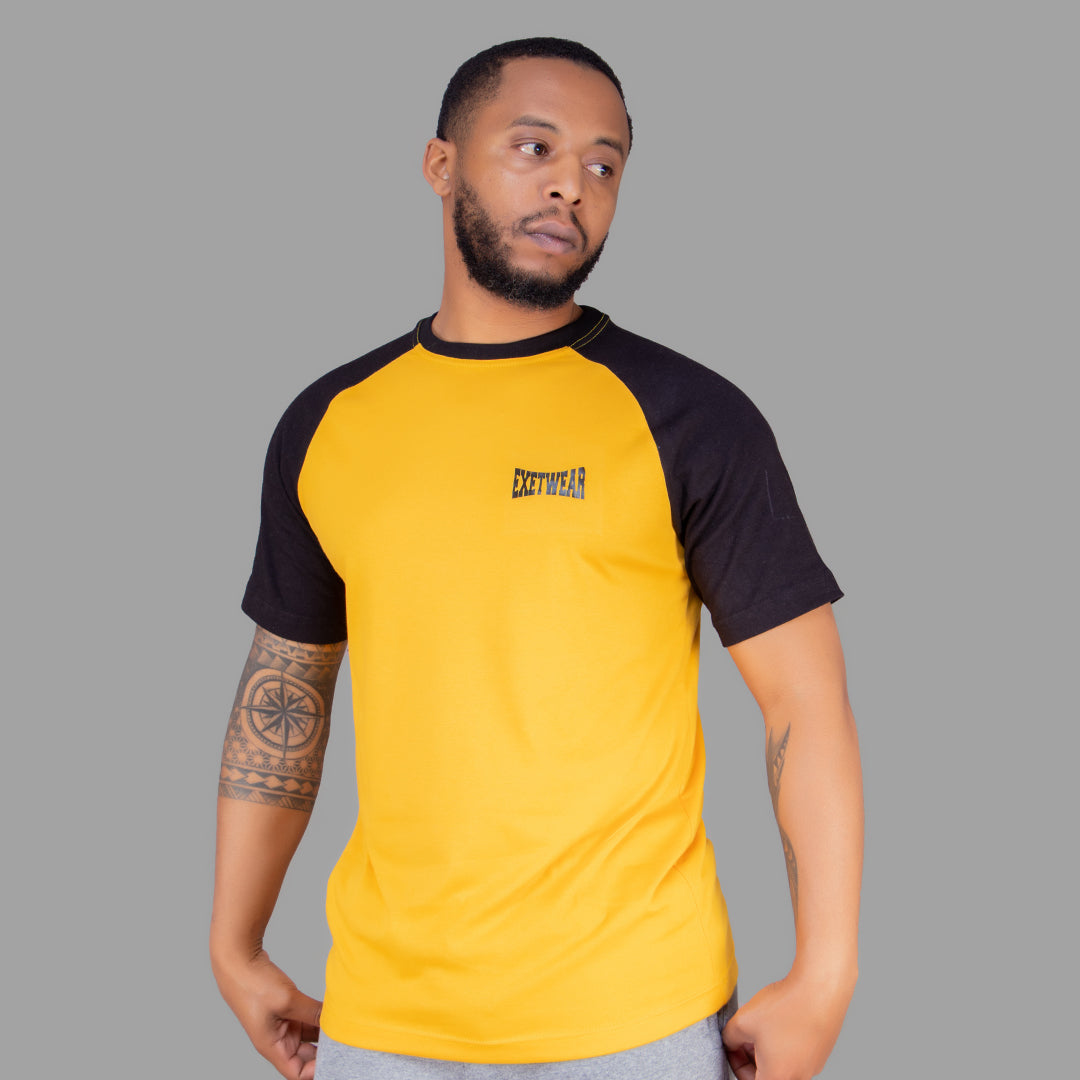 Men Tshirt (Mustard Yellow with Black Raglan Sleeves)