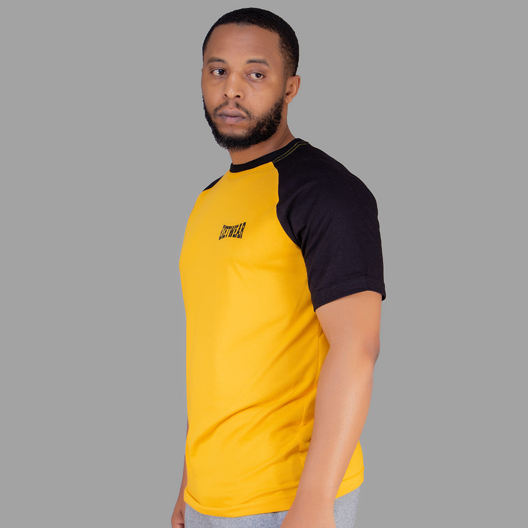 Men Tshirt (Mustard Yellow with Black Raglan Sleeves)