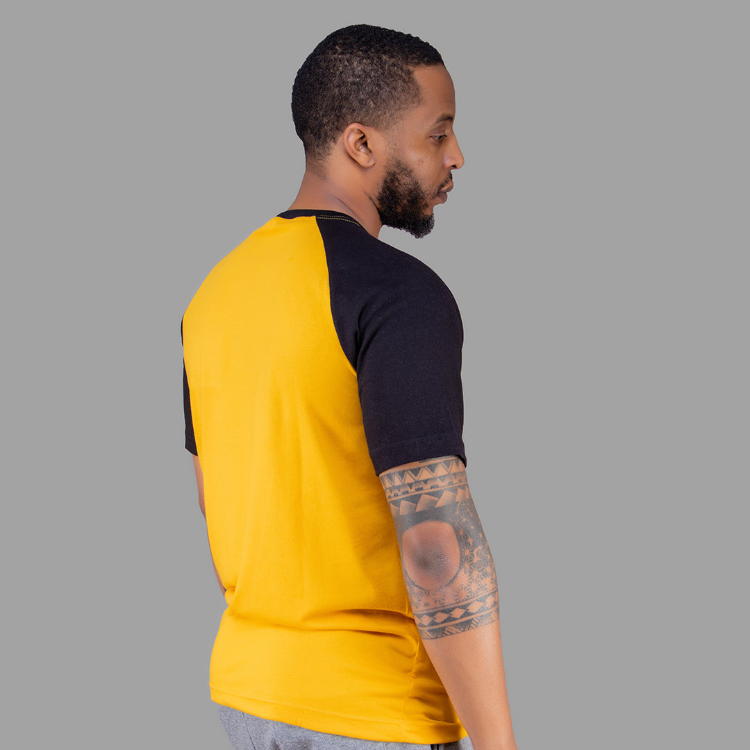 Men Tshirt (Mustard Yellow with Black Raglan Sleeves)