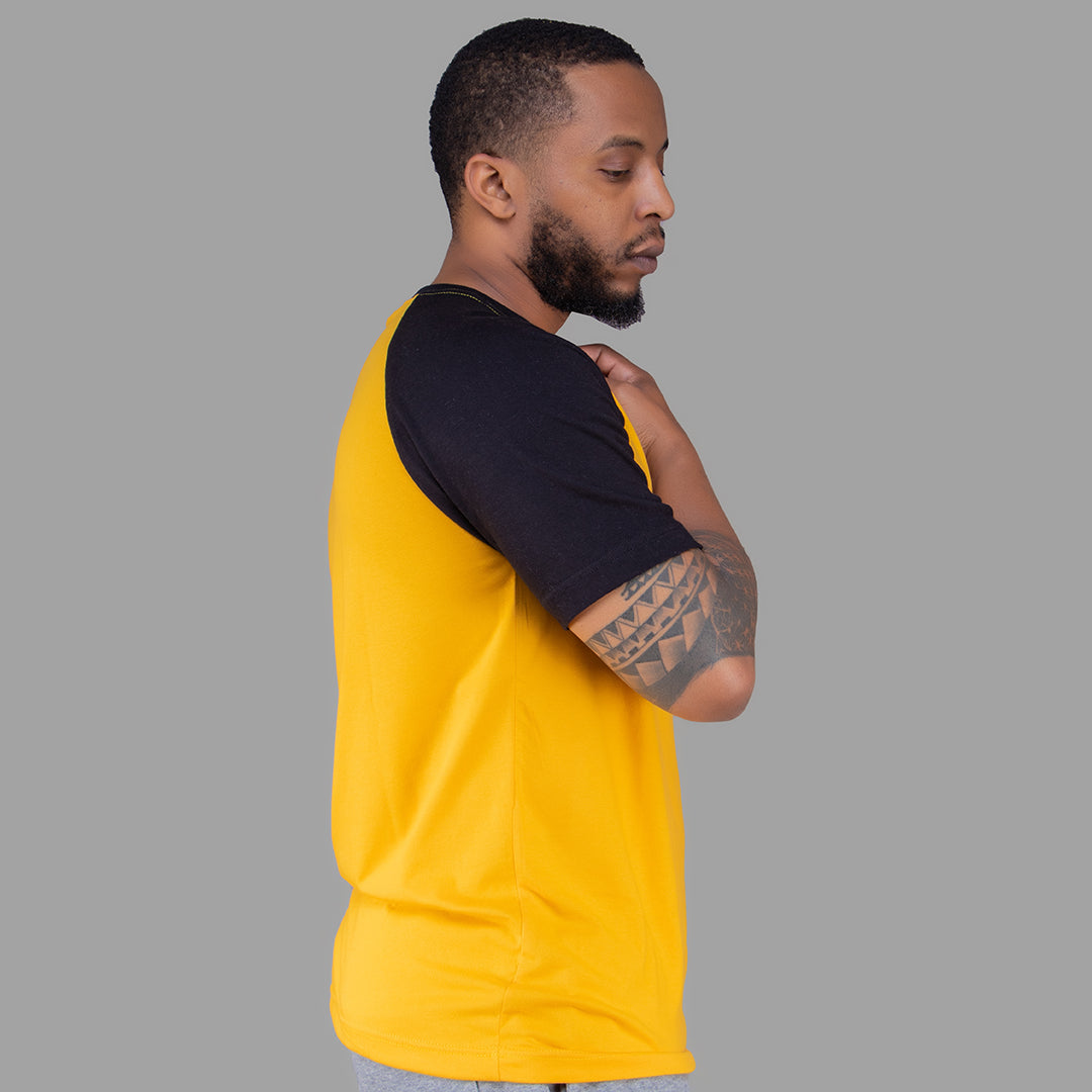 Men Tshirt (Mustard Yellow with Black Raglan Sleeves)