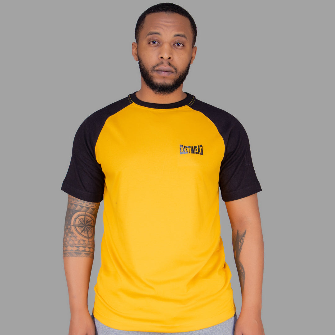 Men Tshirt (Mustard Yellow with Black Raglan Sleeves)