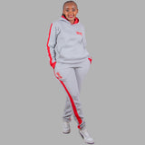 Women's Hoodie Set in Light Grey with Red Stripe