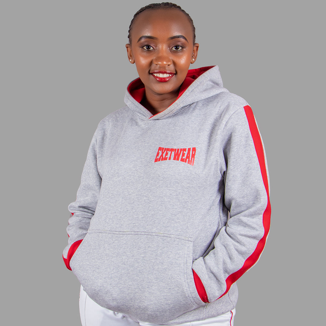 Women's Hoodie Set in Light Grey with Red Stripe