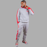 Men's Hoodie Set in Light Grey with Red Stripes