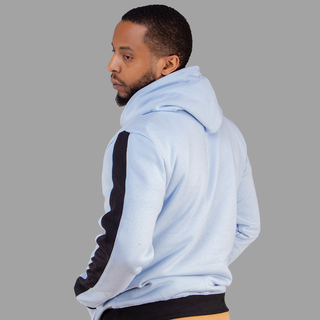 Exetwear Men's Sky Blue Hoodie Set with Black Stripes