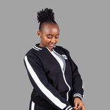 Women's College Jacket in Black with a sleek White Stripe