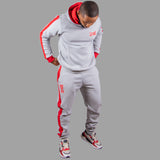 Men's Hoodie Set in Light Grey with Red Stripes