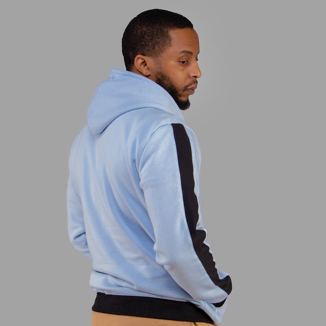 Exetwear Men's Sky Blue Hoodie Set with Black Stripes