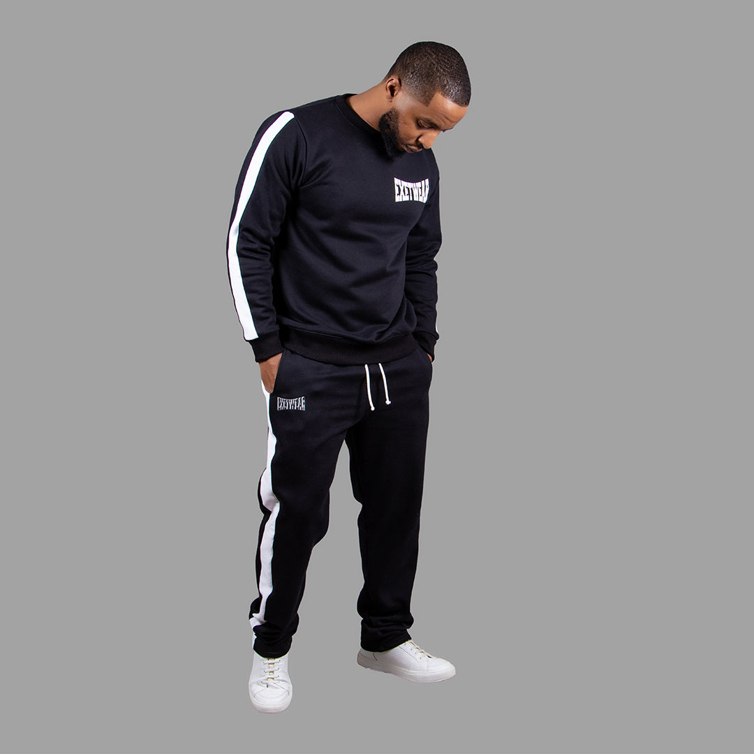 Men's Crewneck Sweatshirt Set in Black with White Stripes