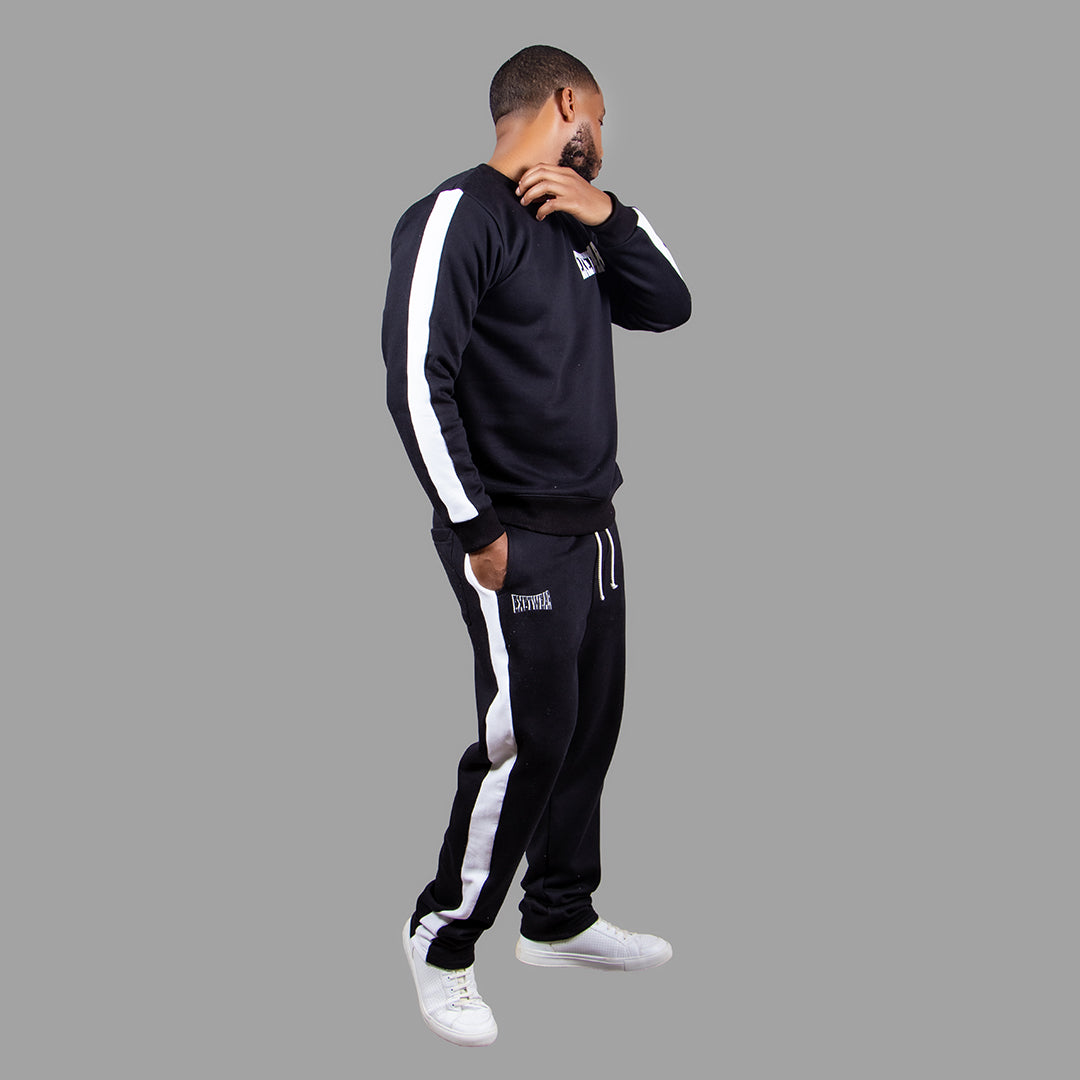 Men's Crewneck Sweatshirt Set in Black with White Stripes