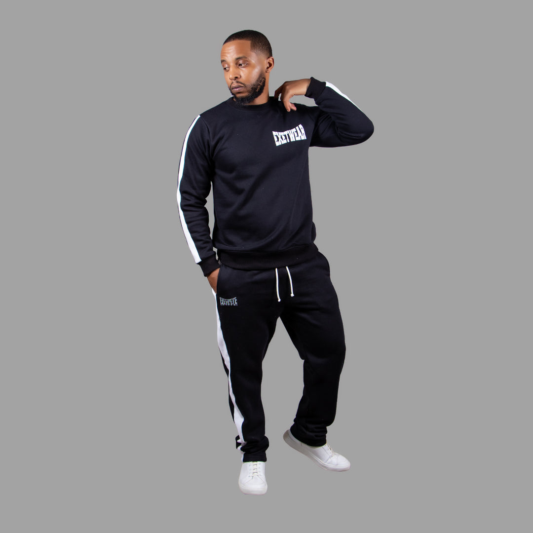 Men's Crewneck Sweatshirt Set in Black with White Stripes