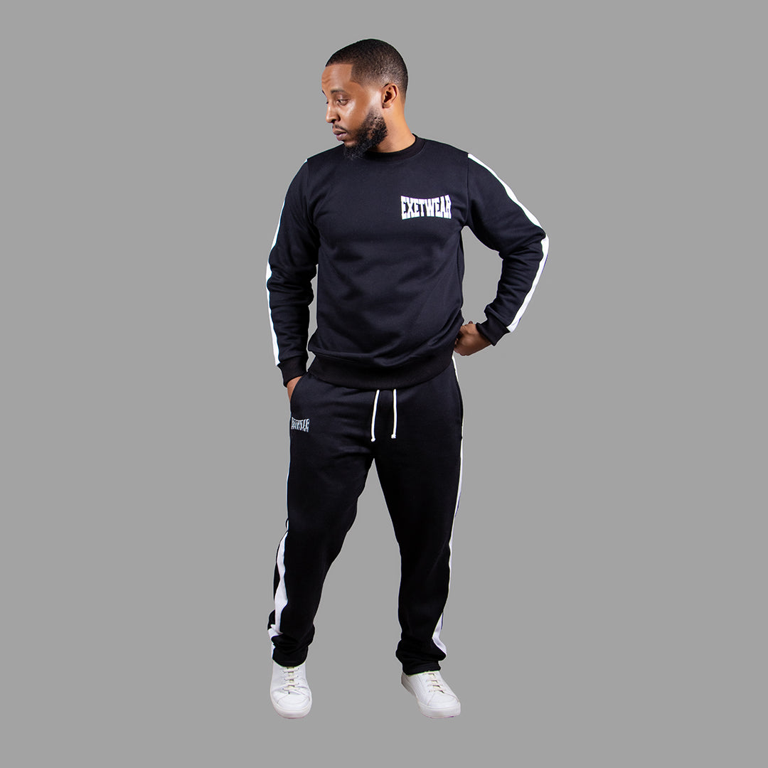 Men's Crewneck Sweatshirt Set in Black with White Stripes