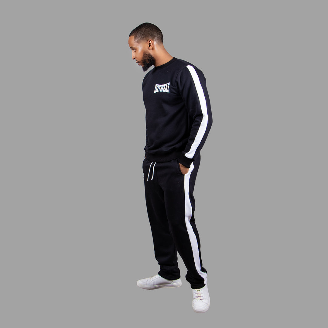 Men Crewneck Sweatshirt Set in Black with White Stripes