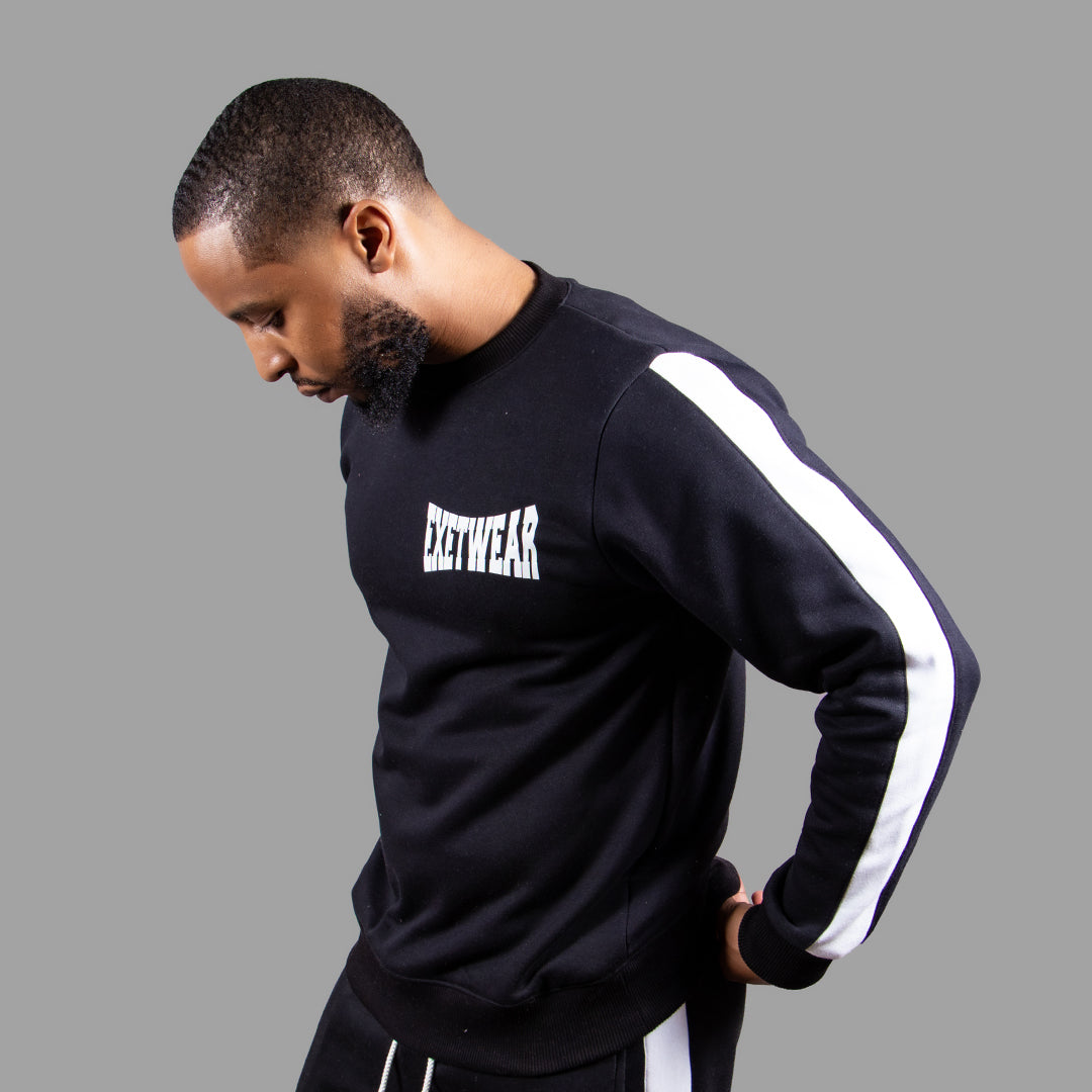 Men's Striped Sweatshirt Short Set (Black)