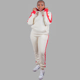 Women's Hoodie Set in Cream with Red Stripe