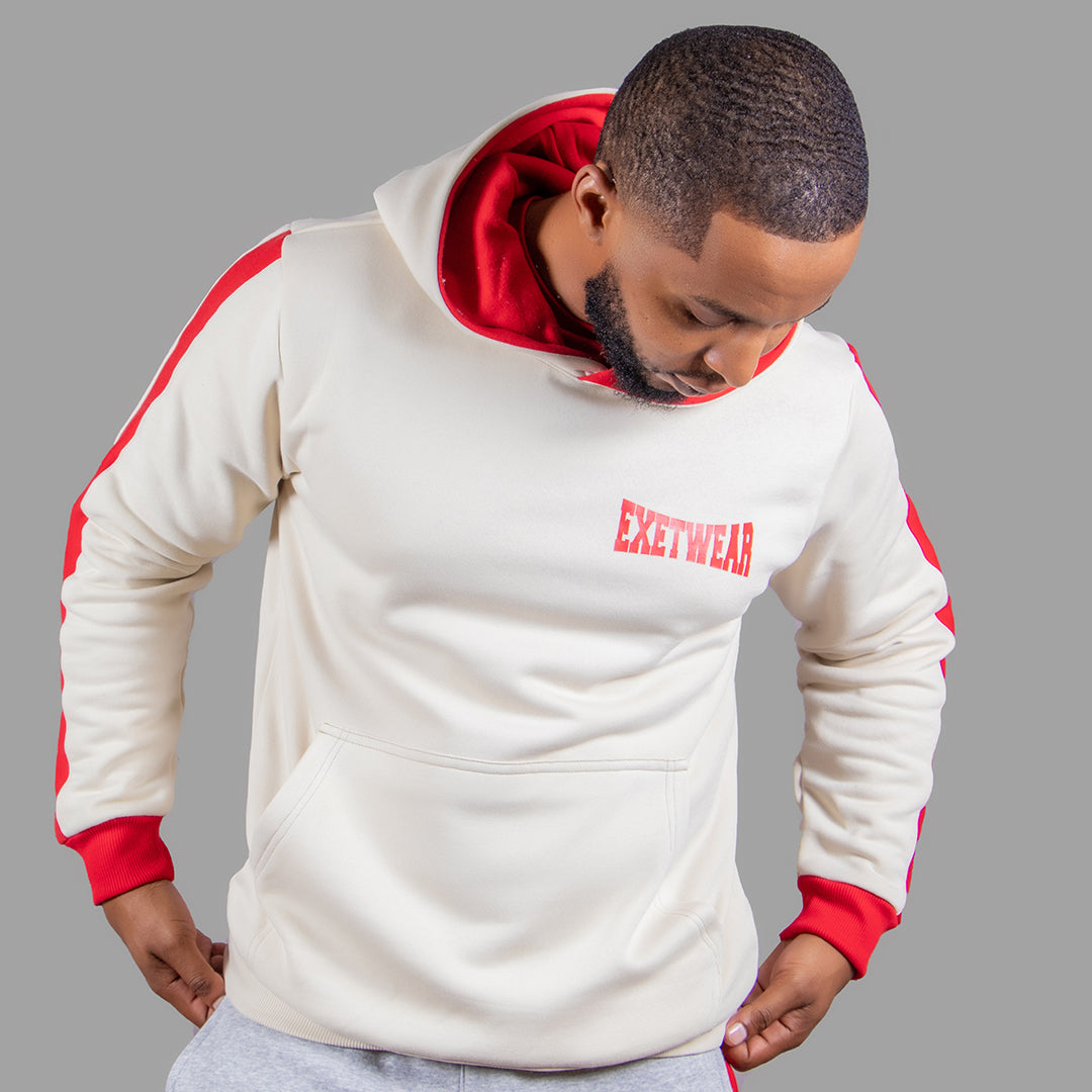 Exetwear Men's Hoodie in Cream with Red Stripes