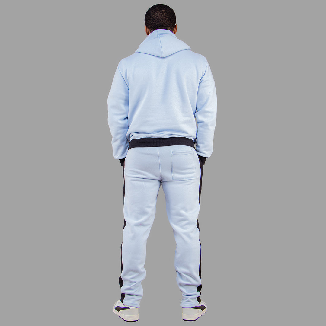 Exetwear Men's Sky Blue Hoodie Set with Black Stripes